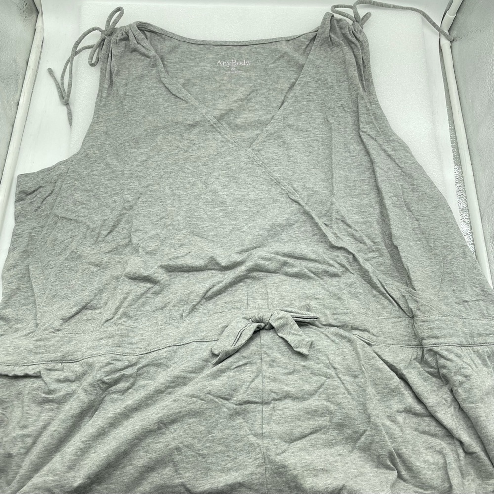2X AnyBody Regular Cozy Knit V Neck Surplice Jumpsuit Plus Heather Grey - Picture 3 of 13